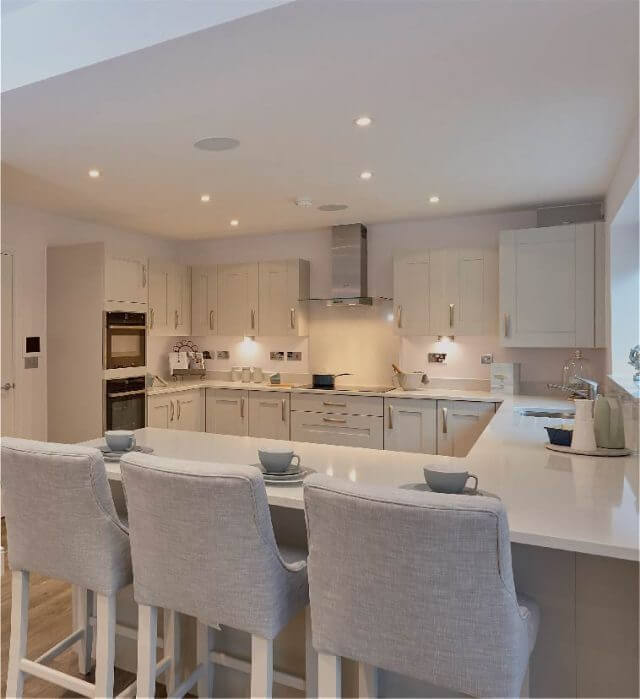 A kitchen with an open plan layout in a new build home is much more modern than older styles